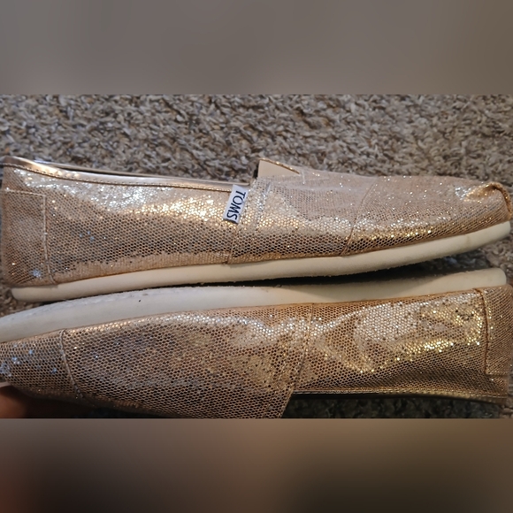 TOMS Rose Gold Glitter Flats W12 Women’s 12 Classic Alpargata Slip On - Picture 3 of 7